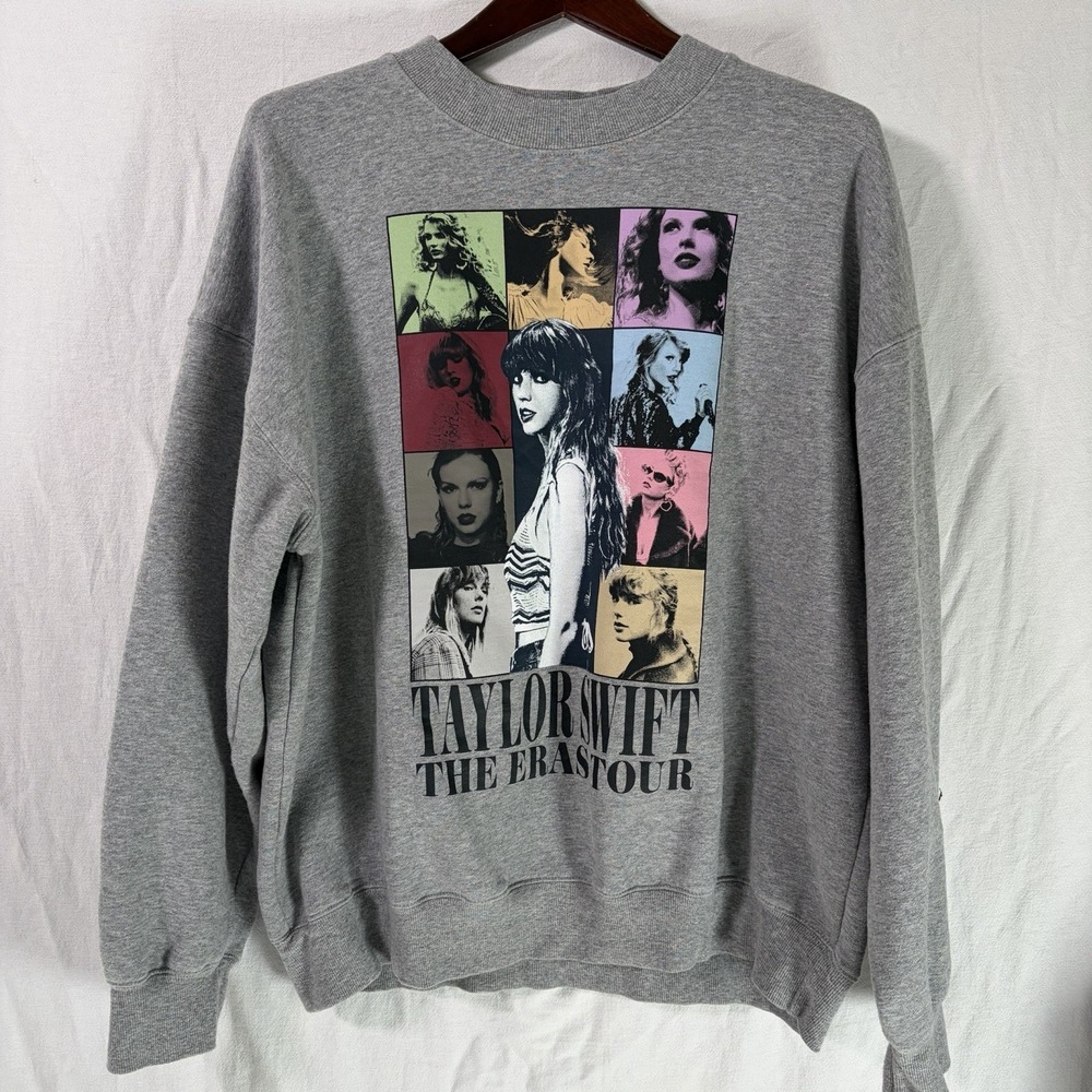 Taylor Swift TTPD Eras Tour Crewneck Sweatshirt Gray Mens L EUC Official US